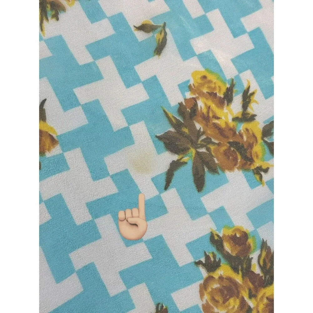 Vintage Pure Silk Chiffon Scarf 23” Aqua Floral Geometric Hand Rolled Japan